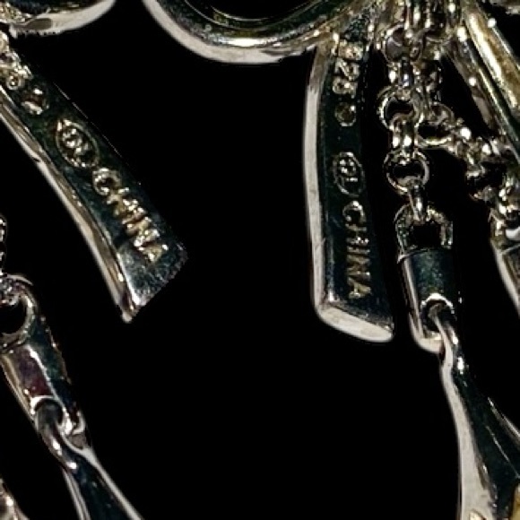 925 SILVER SET RIBBON BOW DROP NECKLACE & EARRINGS with DIAMONDS & PEARL ACCENTS - Picture 10 of 12